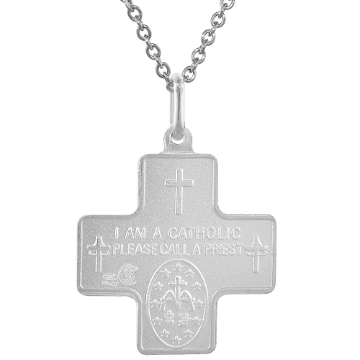 Picture of 22mm Sterling Silver 4-Way Cross Medal Necklace for Men & Women 1 inch Nickel Free Italy