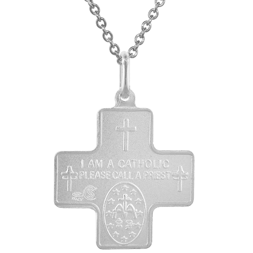 Picture of 22mm Sterling Silver 4-Way Cross Medal Necklace for Men & Women 1 inch Nickel Free Italy