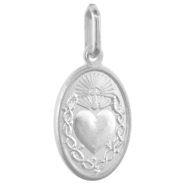 Picture of 16mm Small Sterling Silver Sacred Heart of Jesus Medal Necklace 5/8 inch Oval Nickel Free Italy