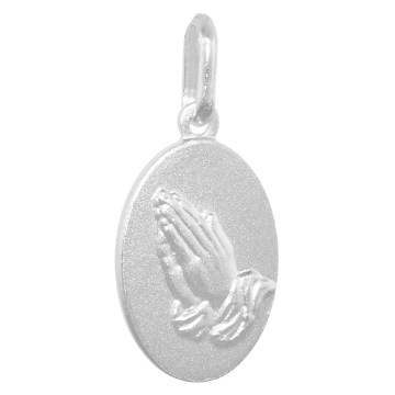 Picture of 16mm Sterling Silver Praying Hands Medal Necklace 5/8 inch Oval Nickel Free Italy
