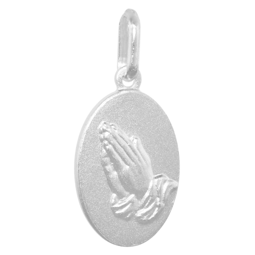 Picture of 16mm Sterling Silver Praying Hands Medal Necklace 5/8 inch Oval Nickel Free Italy