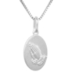 Picture of 16mm Sterling Silver Praying Hands Medal Necklace 5/8 inch Oval Nickel Free Italy