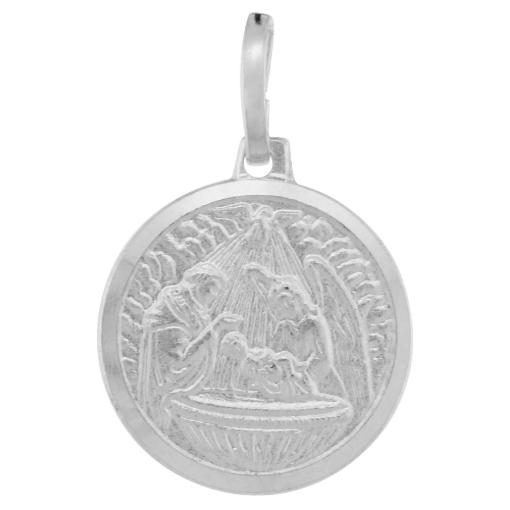 Picture of 15mm Dainty Sterling Silver Baptism Medal Necklace 5/8 inch Round Nickel Free Italy