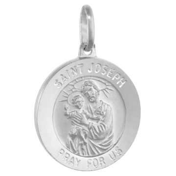 Picture of 19mm Sterling Silver St Joseph & christ Medal Necklace 3/4 inch Round Nickel Free Italy