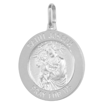Picture of 21mm Sterling Silver St Joseph Medal Necklace 7/8 inch Round Nickel Free Italy