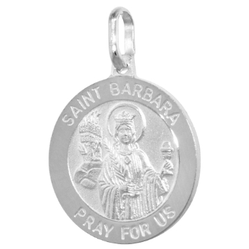 Picture of 18mm Sterling Silver St Barbara Medal Necklace 3/4 inch Round Nickel Free Italy