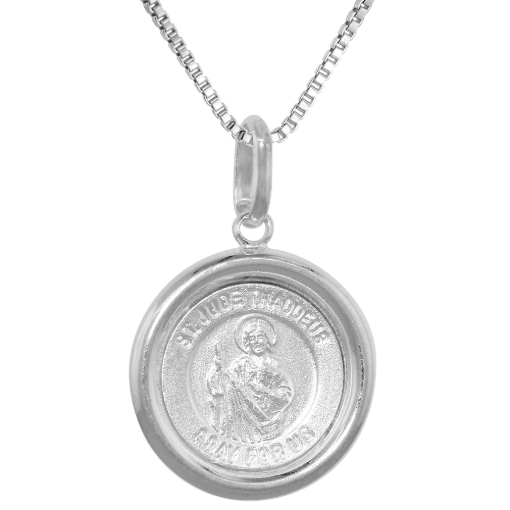 Picture of 16mm Sterling Silver St Jude Medal Necklace 5/8 inch Round Nickel Free Italy