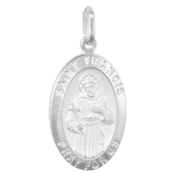 Picture of 23mm Sterling Silver St Francis Medal Necklace 7/8 inch Oval Nickel Free Italy