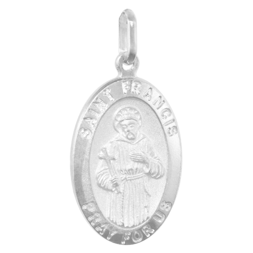 Picture of 23mm Sterling Silver St Francis Medal Necklace 7/8 inch Oval Nickel Free Italy