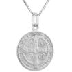 Picture of 20mm Sterling Silver St Benedict Medal Necklace for Men & Women 13/16 inch Round Italy 16-24 inch