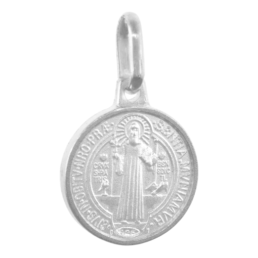 Picture of 19mm Sterling Silver St Benedict Medal Necklace for Women & Men 3/4 inch Round Italy 16-24 inch