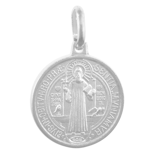 Picture of 15mm Dainty Sterling Silver St Benedict Medal Necklace for Women & Men 9/16 inch Round Italy 16-24 inch