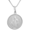 Picture of 15mm Dainty Sterling Silver St Benedict Medal Necklace for Women & Men 9/16 inch Round Italy 16-24 inch