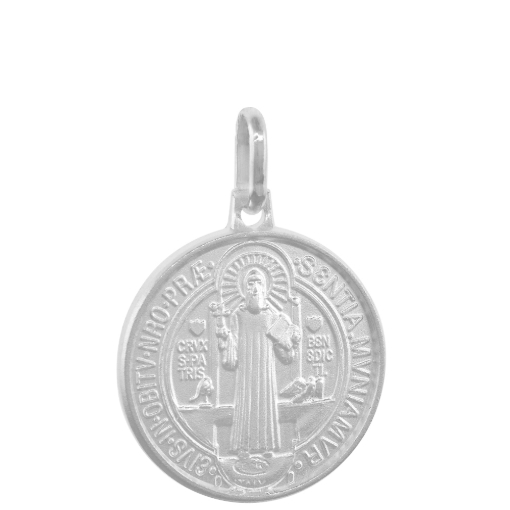 Picture of 12mm Dainty Sterling Silver St Benedict Medal Necklace for Women & Men 1/2 inch Round Italy 16-24 inch
