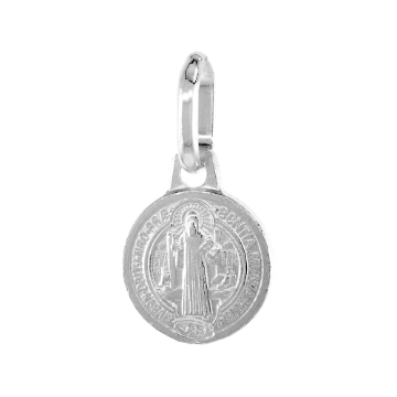 Picture of Very Tiny 8mm Sterling Silver St Benedict Medal Necklace for Women & Men 5/16 inch Round Italy 16-24 inch