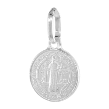 Picture of Tiny 10mm Sterling Silver St Benedict Medal Necklace for Women & Men 3/8 inch Round Italy 16-24 inch