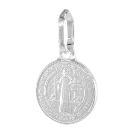 Picture of Tiny 10mm Sterling Silver St Benedict Medal Necklace for Women & Men 3/8 inch Round Italy 16-24 inch