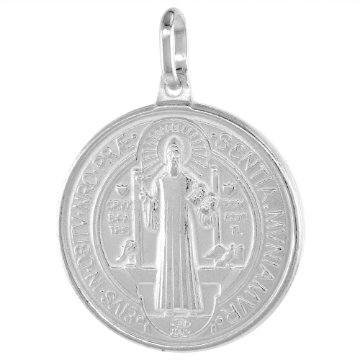 Picture of 21mm Sterling Silver St Benedict Medal Necklace for Men & Women 7/8 inch Round Italy 16-24 inch