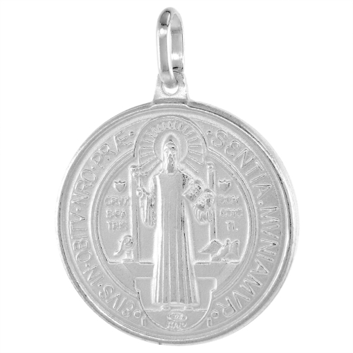 Picture of 21mm Sterling Silver St Benedict Medal Necklace for Men & Women 7/8 inch Round Italy 16-24 inch