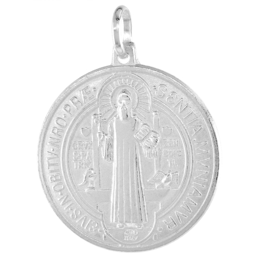 Picture of 24mm Sterling Silver St Benedict Medal Necklace for Men & Women 15/16 inch Round Italy 16-24 inch