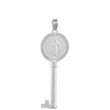 Picture of 37mm Sterling Silver St Benedict Key Medal Necklace 1 1/2 inch Nickel Free Italy