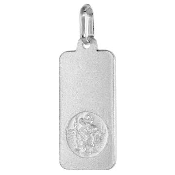 Picture of 21mm Sterling Silver Rectangular St Christopher Necklace for Men and Women 7/8 inch tall