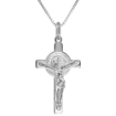 Picture of 29mm 1 1/4 inch Silver St Benedict Crucifix Necklace for Women and Men High Polish Italy 1.8mm Curb Chain