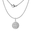 Picture of 15mm Sterling Silver Blessed Mother christ Medal Necklace for Women & Men 5/8 inch Round Sandstone finish Italy 16-30 inch