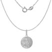 Picture of 15mm Sterling Silver Blessed Mother christ Medal Necklace for Women & Men 5/8 inch Round Sandstone finish Italy 16-30 inch