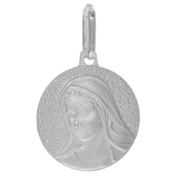 Picture of 15mm Sterling Silver Blessed Mother Medal Necklace for Women & Men 5/8 inch Round Sandstone finish Italy 16-30 inch