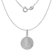 Picture of 15mm Sterling Silver Blessed Mother Medal Necklace for Women & Men 5/8 inch Round Sandstone finish Italy 16-30 inch
