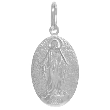 Picture of 22mm Sterling Silver Miraculous Medal Necklace for Women and Men 7/8 inch Oval Virgin Mary Sandstone finish Italy 16-30 inch