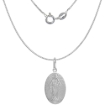 Picture of 22mm Sterling Silver Miraculous Medal Necklace for Women and Men 7/8 inch Oval Virgin Mary Sandstone finish Italy 16-30 inch