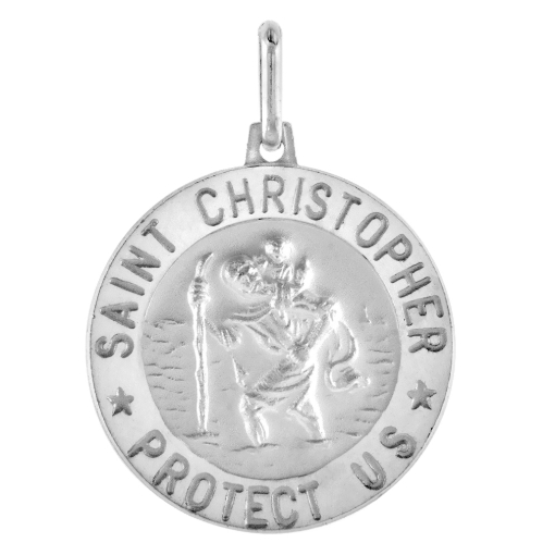 Picture of 1 inch Round Large Sterling Silver St Christopher Medal Necklaces for Men and Women Nickel Free Italy