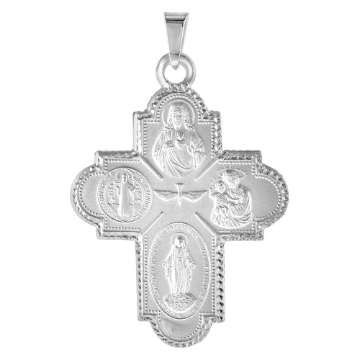 Picture of Large 1 5/8 inch Sterling Silver 4-way Cross Medal Necklace For Men & Women Nickel Free Italy comes with or Without Chain