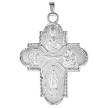 Picture of Very Large 2 1/8 inch Sterling Silver 4-way Cross Medal Necklace For Men & Women Nickel Free Italy comes with or Without Chain