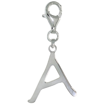 Picture of Sterling Silver Alphabet Pendant Block Initials Alphabet Pendants A thru V Lobster Claw Clasp High Polish 3/4 inch