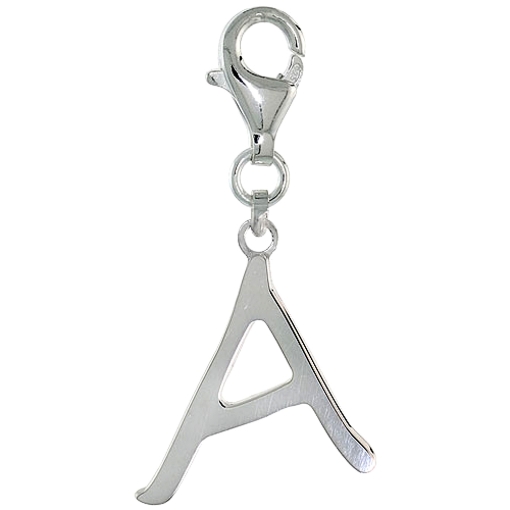 Picture of Sterling Silver Alphabet Pendant Block Initials Alphabet Pendants A thru V Lobster Claw Clasp High Polish 3/4 inch