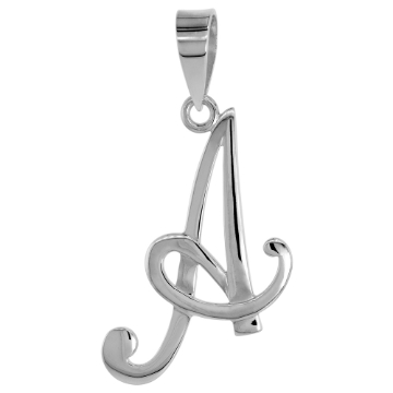 Picture of Sterling Silver Script Initial Letter A Alphabet Pendant Flawless Polish 1 1/2 inch high