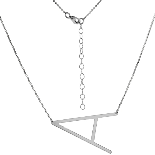 Picture of 1 1/2 inch Sterling Silver Sideways Initial A-W Necklaces For Women Block Letters Rhodium Finish 18-20 inch
