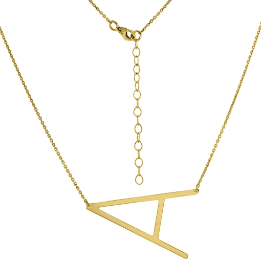 Picture of 1 1/2 inch Gold Plated Sterling Silver Sideways Initial A-W Necklaces For Women Block Letters 18-20 inch