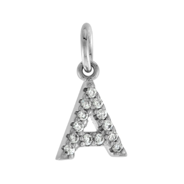 Picture of Very Tiny Sterling Silver CZ Block Initial A to Z Pendant for Women Rhodium Finish 1/4 inch tall