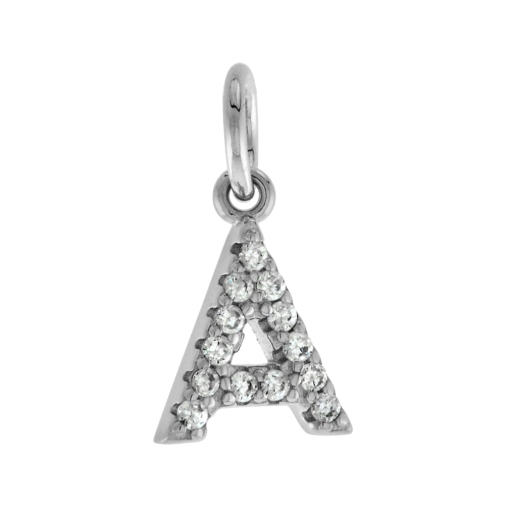 Picture of Very Tiny Sterling Silver CZ Block Initial A to Z Pendant for Women Rhodium Finish 1/4 inch tall
