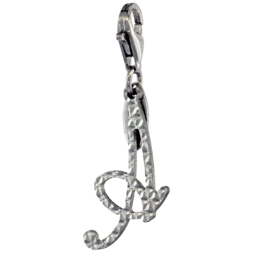 Picture of Sterling Silver Alphabet Pendant Script Initial Charms A - Y with Lobster Diamond Cut Women Italy Finish 3/4 inch