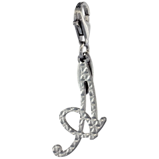 Picture of Sterling Silver Alphabet Pendant Script Initial Charms A - Y with Lobster Diamond Cut Women Italy Finish 3/4 inch