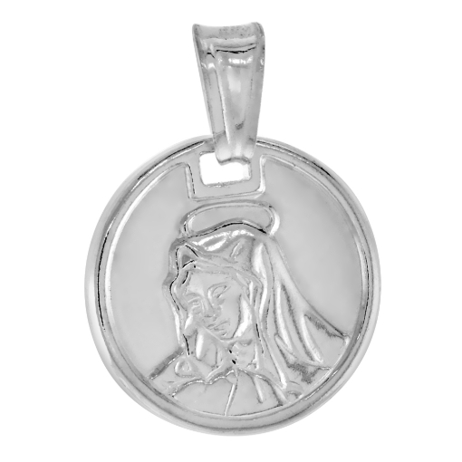 Picture of 5/8 inch Sterling Silver Blessed Mother Mary Medal Necklace for Women and Men Italy 16mm Round available with or without chain