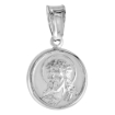 Picture of 1/2 inch Small Sterling Silver Jesus Christ with Crown of Thorns Medal Necklace for Women Italy Polished 13mm Round available with or without chain