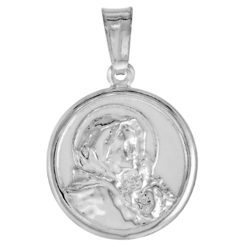 Picture of 1/2 inch Small Sterling Silver Mother Mary and Jesus Medal Necklace for Women Italy 13mm Round Italy Polished available with or without chain