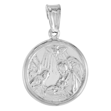 Picture of 1/2 inch Small Sterling Silver Baptism Medal Necklace for Women 13mm Round Italy Polished available with or without chain