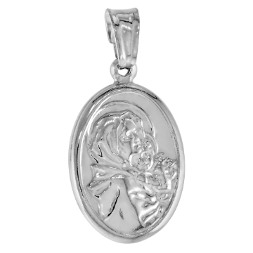 Picture of 3/4 inch Sterling Silver Oval Blessed Mother Mary and Jesus Medal Necklace for Women and men Italy 18mm tall Italy Polished Tall available with or without chain